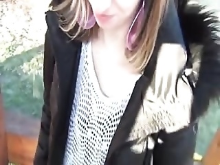 Skinny Teen Babe Gives Head An Her Ass On A Bus Stop